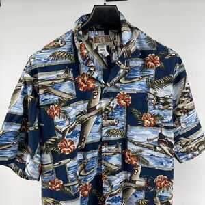 Vintage Kalaheo Hawaiian Shirt Mens 2XL‎ WW2 Planes Tropical Made in USA